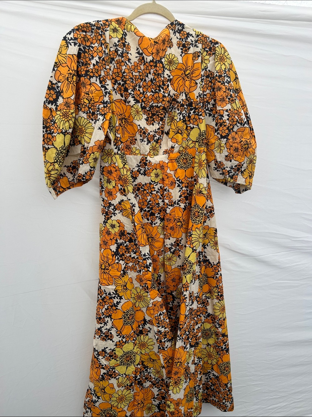 Free People Orange Floral Puff-Sleeve Midi Dress - Picture 4 of 6